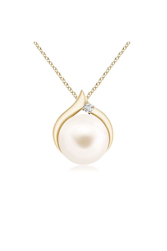 Freshwater Cultured Pearl Solitaire Pendant with Diamond in 14K Yellow Gold for Women | June Birthstone, Birthday, Anniversary, Jewelry Gift for Women | Pearl Necklace