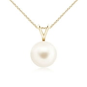 ANGARA Freshwater Cultured Pearl Solitaire V-Bale Pendant Necklace in 14K Yellow Gold (8mm Freshwater Cultured Pearl)