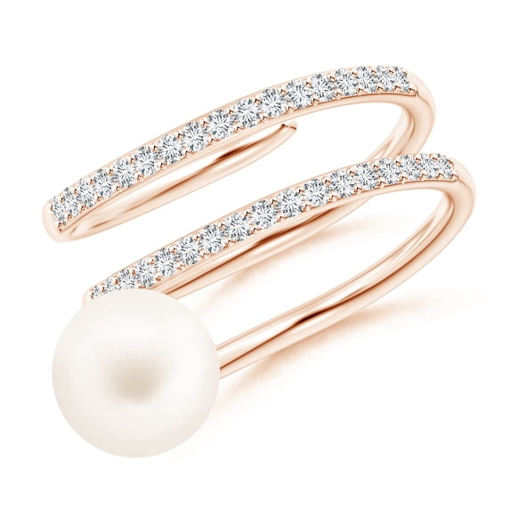 ANGARA Freshwater Cultured Pearl Spiral Wrap Ring in 14K Rose Gold for Women | June Birthstone, Birthday, Anniversary, Jewelry Gift for Women | Pearl Ring