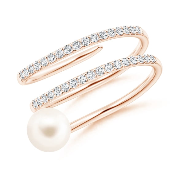 ANGARA Freshwater Cultured Pearl Spiral Wrap Ring in 14K Rose Gold for Women | June Birthstone, Birthday, Anniversary, Jewelry Gift for Women | Pearl Ring