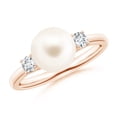 thumbnail image 1 of ANGARA Freshwater Cultured Pearl Three Stone Ring with Diamonds in 14K Rose Gold for Women | June Birthstone, Birthday, Anniversary, Jewelry Gift for Women | Pearl Ring, 1 of 9
