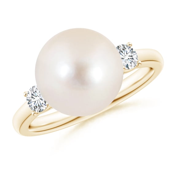 ANGARA Freshwater Cultured Pearl Three Stone Ring with Diamonds in 14K Yellow Gold for Women | June Birthstone, Birthday, Anniversary, Jewelry Gift for Women | Pearl Ring
