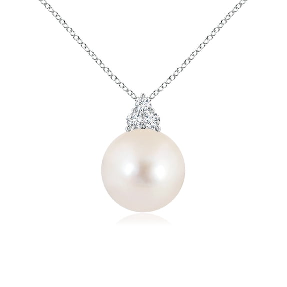 ANGARA Freshwater Cultured Pearl and Trio Diamond Pendant in 14K White Gold for Women | June Birthstone, Birthday, Anniversary, Jewelry Gift for Women | Pearl Necklace