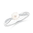 thumbnail image 1 of ANGARA Freshwater Cultured Pearl Twist Shank Ring with Diamonds in 14K White Gold for Women | June Birthstone, Birthday, Anniversary, Jewelry Gift for Women | Pearl Ring, 1 of 11