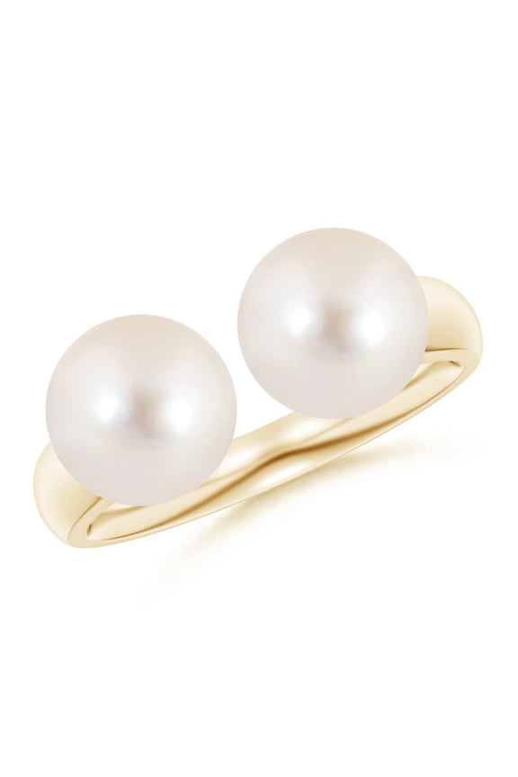 Freshwater Cultured Pearl Two Stone Open Ring in 14K Yellow Gold for Women | June Birthstone, Birthday, Anniversary, Jewelry Gift for Women | Pearl Ring