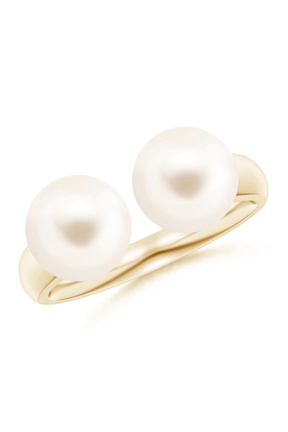Freshwater Cultured Pearl Two Stone Open Ring in 14K Yellow Gold for Women | June Birthstone, Birthday, Anniversary, Jewelry Gift for Women | Pearl Ring