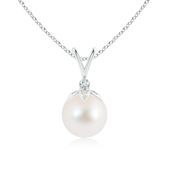 ANGARA Freshwater Cultured Pearl V-Bale Pendant with Diamond in 14K White Gold for Women | June Birthstone, Birthday, Anniversary, Jewelry Gift for Women | Pearl Necklace