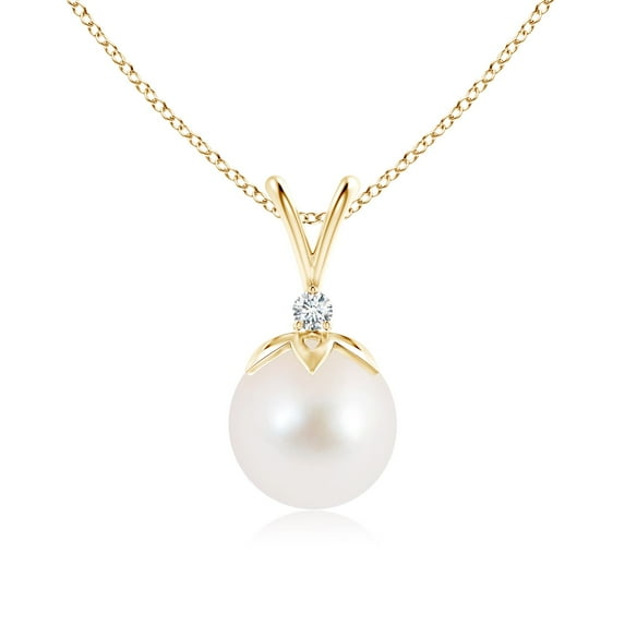 ANGARA Freshwater Cultured Pearl V-Bale Pendant with Diamond in 14K Yellow Gold for Women | June Birthstone, Birthday, Anniversary, Jewelry Gift for Women | Pearl Necklace