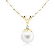 ANGARA Necklace - Freshwater Cultured Pearl Pendant Necklace with Diamond in 14K Yellow Gold for Women | June Birthstone Jewelry, Birthday, Anniversary, Christmas, Jewelry Gift for Women