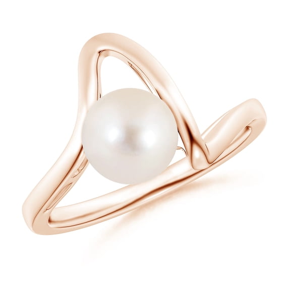 ANGARA Freshwater Cultured Pearl Wave Shank Ring in 14K Rose Gold for Women | June Birthstone, Birthday, Anniversary, Jewelry Gift for Women | Natural Pearl Ring