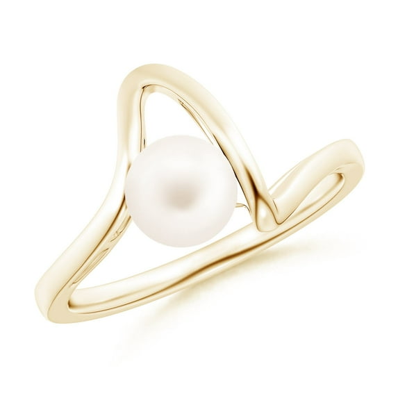 ANGARA Freshwater Cultured Pearl Wave Shank Ring in 14K Yellow Gold for Women | June Birthstone, Birthday, Anniversary, Jewelry Gift for Women | Pearl Ring