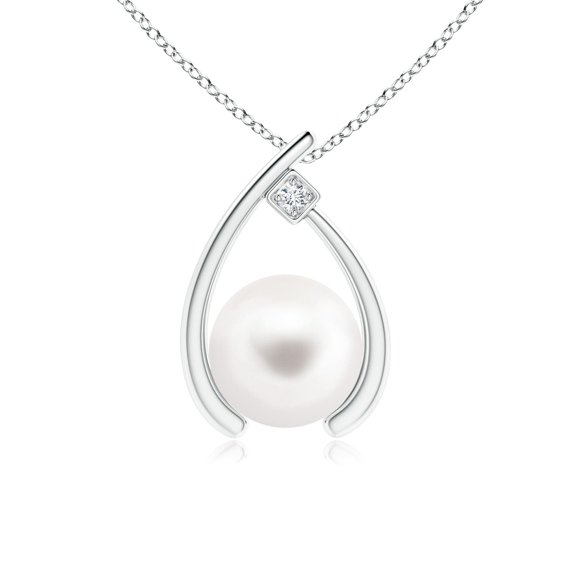 ANGARA Freshwater Cultured Pearl Wishbone Pendant with Diamond in 925 Sterling Silver for Women | June Birthstone, Birthday, Anniversary, Jewelry Gift for Women | Pearl Necklace