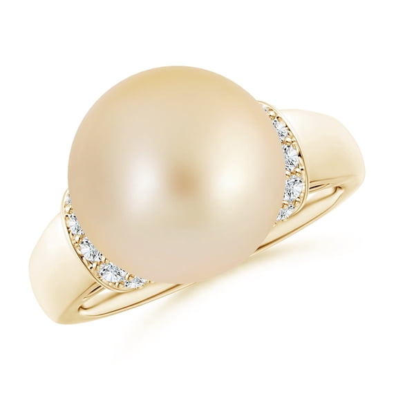 ANGARA Golden South Sea Cultured Pearl Collar Ring with Diamonds in 14K Yellow Gold for Women | June Birthstone, Birthday, Anniversary, Jewelry Gift for Women | Pearl Ring