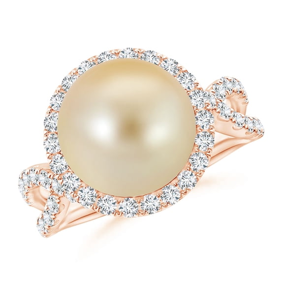 ANGARA Golden South Sea Cultured Pearl and Diamond Halo Ring in 14K Rose Gold for Women | June Birthstone, Birthday, Anniversary, Jewelry Gift for Women | Pearl Ring
