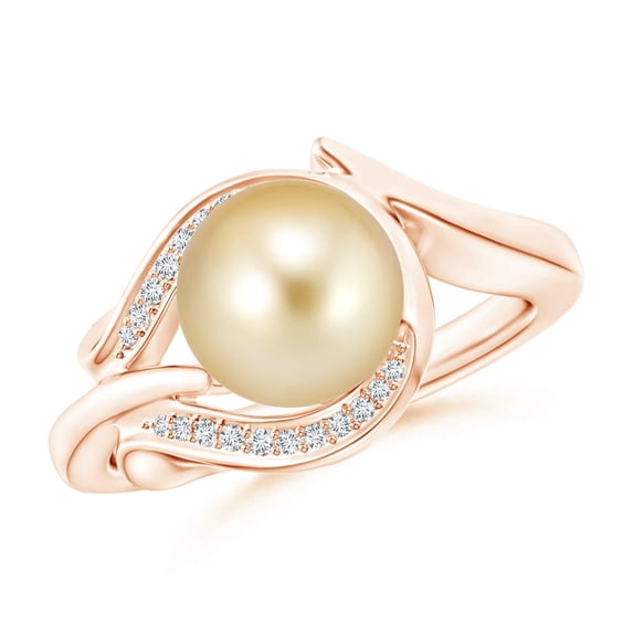 ANGARA Golden South Sea Cultured Pearl and Diamond Loop Ring in 14K Rose Gold for Women | June Birthstone, Birthday, Anniversary, Jewelry Gift for Women | Pearl Ring