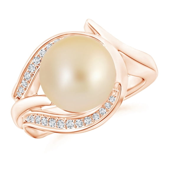 ANGARA Golden South Sea Cultured Pearl and Diamond Loop Ring in 14K Rose Gold for Women | June Birthstone, Birthday, Anniversary, Jewelry Gift for Women | Pearl Ring