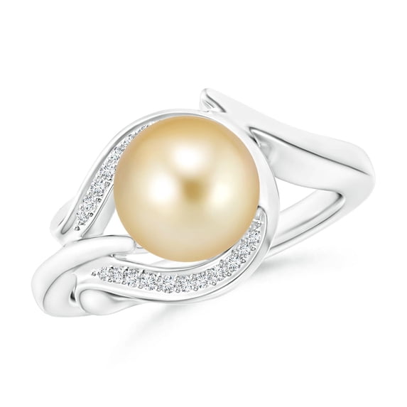 ANGARA Golden South Sea Cultured Pearl and Diamond Loop Ring in 14K White Gold for Women | June Birthstone, Birthday, Anniversary, Jewelry Gift for Women | Pearl Ring