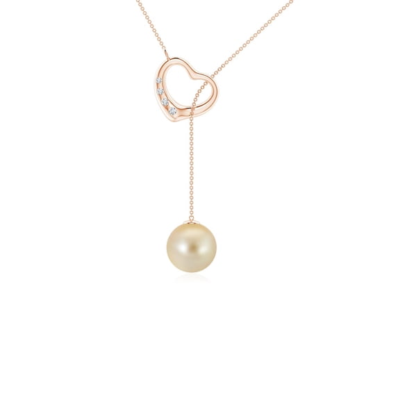 ANGARA Golden South Sea Cultured Pearl Lariat-Style Heart Necklace in 14K Rose Gold for Women | June Birthstone, Birthday, Anniversary, Jewelry Gift for Women | Pearl Necklace