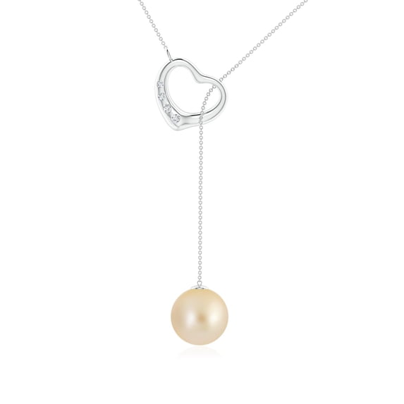 ANGARA Golden South Sea Cultured Pearl Lariat-Style Heart Necklace in 14K White Gold for Women | June Birthstone, Birthday, Anniversary, Jewelry Gift for Women | Pearl Necklace