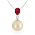 thumbnail image 1 of ANGARA Golden South Sea Cultured Pearl & Pear Ruby Drop Pendant in Platinum for Women | June Birthstone, Birthday, Anniversary, Jewelry Gift for Women | Pearl Necklace, 1 of 9