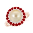 thumbnail image 1 of ANGARA Golden South Sea Cultured Pearl & Ruby Double Halo Ring in 14K Rose Gold for Women | June Birthstone, Birthday, Anniversary, Jewelry Gift for Women | Pearl Ring, 1 of 9