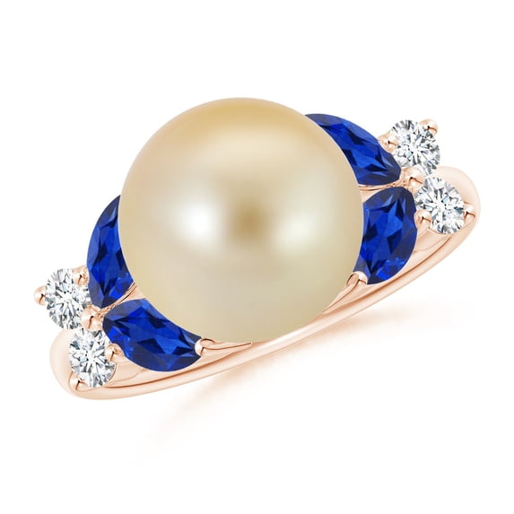 ANGARA Golden South Sea Cultured Pearl & Sapphire Butterfly Ring in 14K Rose Gold for Women | June Birthstone, Birthday, Anniversary, Jewelry Gift for Women | Pearl Ring