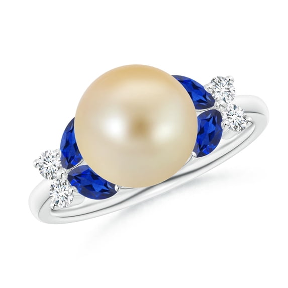 ANGARA Golden South Sea Cultured Pearl & Sapphire Butterfly Ring in 14K White Gold for Women | June Birthstone, Birthday, Anniversary, Jewelry Gift for Women | Pearl Ring