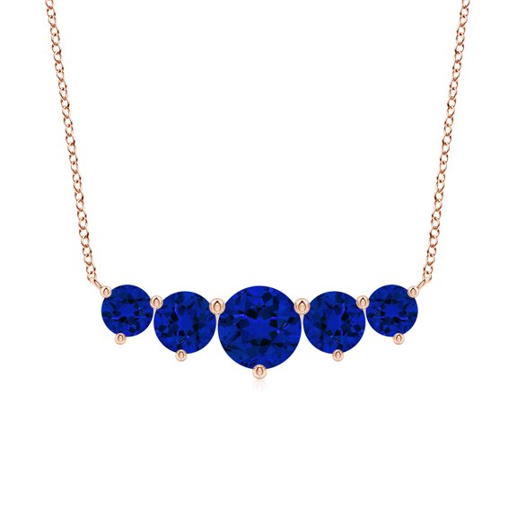 ANGARA Graduated 5 Stone Lab Grown 2.2 Ct Blue Sapphire Necklace for Women in 14K Rose Gold (Size-8mm) | September Birthstone, Anniversary, Jewelry Gift for Women | Lab-Grown Blue Sapphire Necklace
