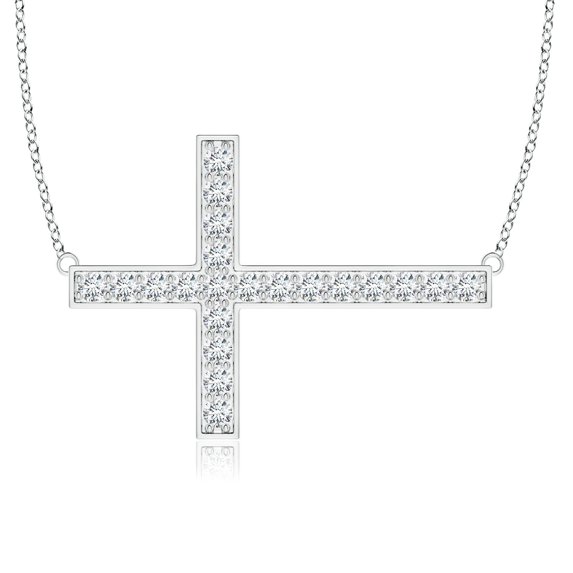 ANGARA IGI Certified Lab Grown 1.01 Ct Diamond Sideways Cross Necklace in 925 Silver for Women (Size-2.25mm| Color-F-G| Clarity-VS) | Anniversary, Jewelry Gift for Women | Lab-Grown Diamond Necklace