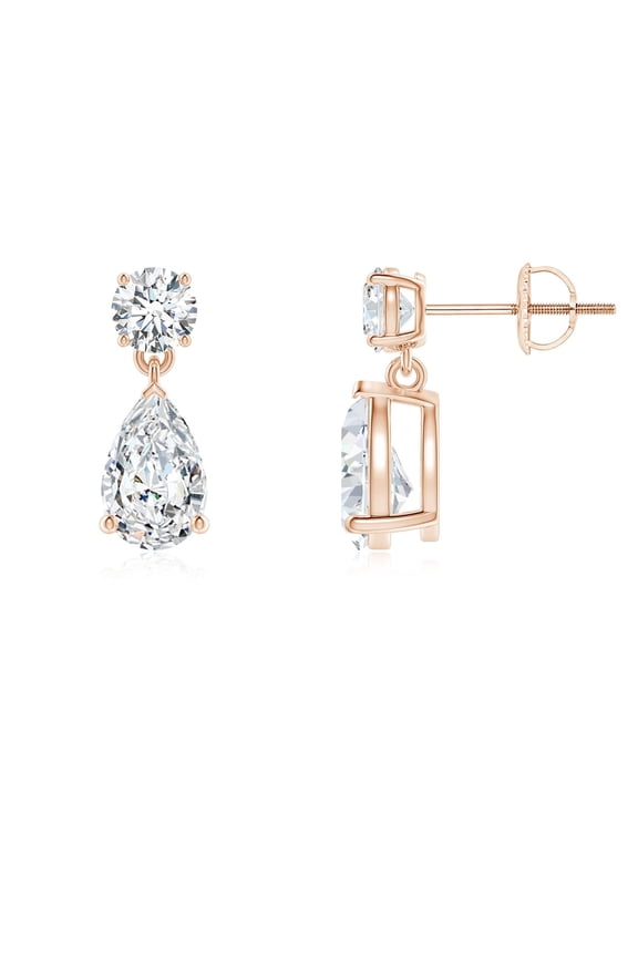 IGI Certified Lab Grown 1.52 Ct Diamond Drop Earrings for Women in 14K Rose Gold (Size-8x5mm| Color-F-G| Clarity-VS) | April Birthstone, Anniversary, Jewelry Gift for Women | Diamond Earrings
