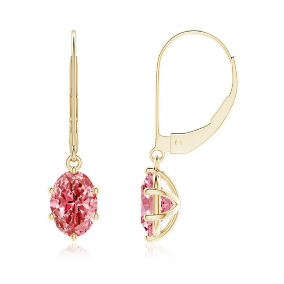 ANGARA IGI Certified Lab Grown 1.52 Ct Pink Diamond Drop Earrings for Women in 14K Yellow Gold (Size-7.3x5.2mm| Clarity-VS) | Anniversary, Jewelry Gift for Women | Lab-Grown Pink Diamond Earrings