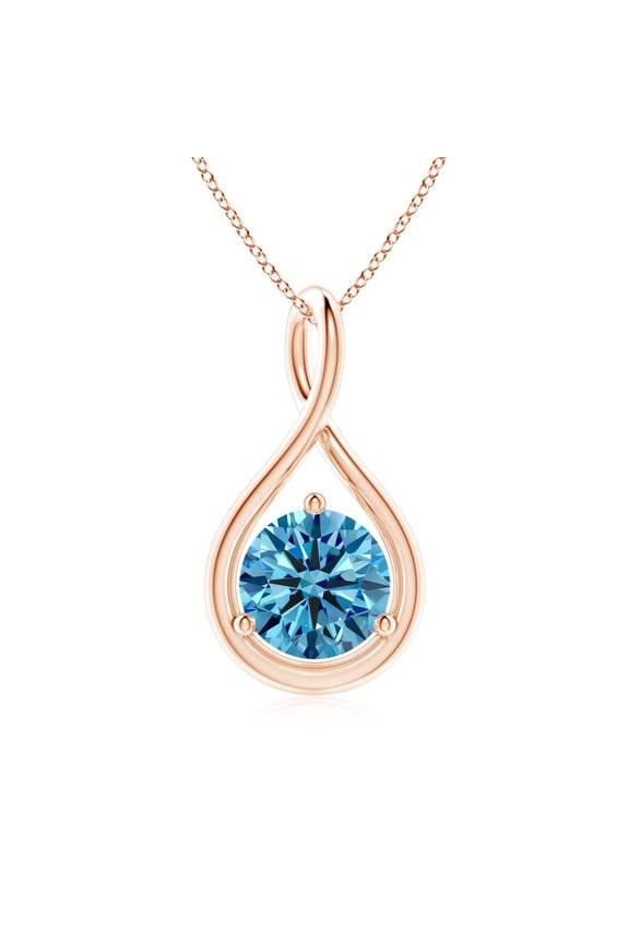 IGI Certified Lab Grown 1 Ct Blue Diamond Infinity Twist Pendant for Women in 14K Rose Gold (Size-6.4mm| Clarity-VS) | Anniversary, Jewelry Gift for Women | Lab-Grown Blue Diamond Necklace