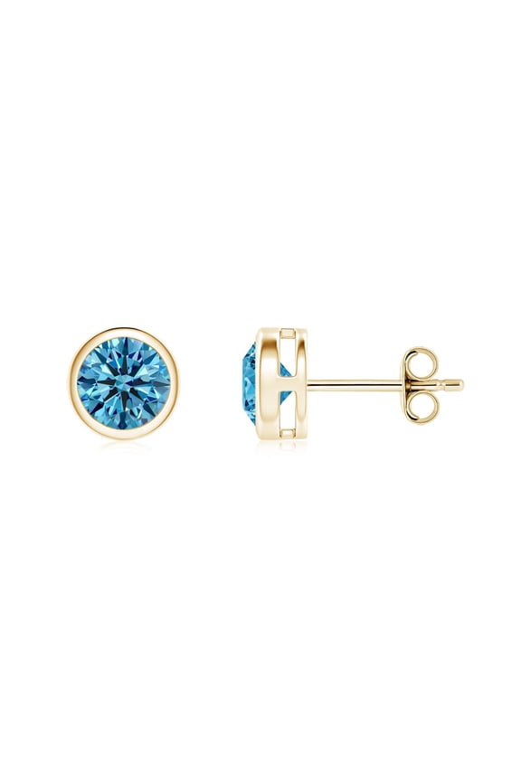 IGI Certified Lab Grown 1 Ct Blue Diamond Stud Earrings for Women in 14K Yellow Gold (Size-5.1mm| Clarity-VS) | Anniversary, Jewelry Gift for Women | Lab-Grown Blue Diamond Earrings