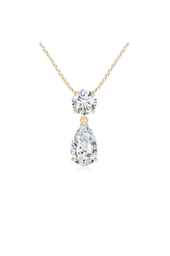 IGI Certified Lab Grown 1 Ct Diamond Drop Pendant with Accent for Women in 14K Yellow Gold (Size-9x5.5mm| Color-F-G| Clarity-VS) | Anniversary, Jewelry Gift for Women | Diamond Necklace