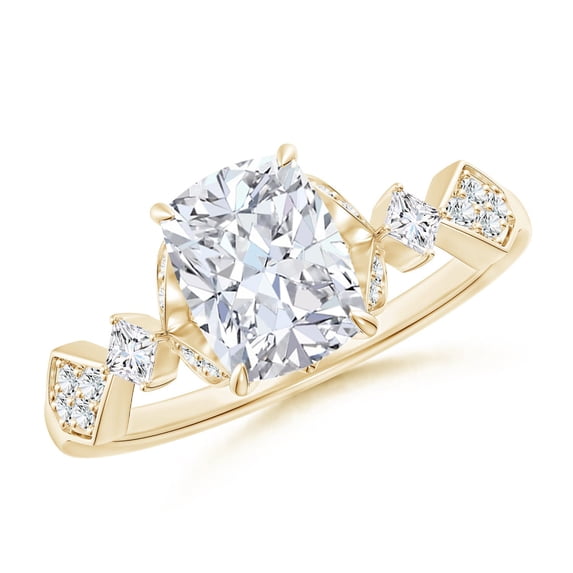 ANGARA IGI Certified Lab Grown Cushion Diamond Engagement Ring for Women in 14K Yellow Gold (Size-8x6mm| Color-F-G| Clarity-VS) | April Birthstone, Anniversary, Jewelry Gift for Women | Diamond Ring