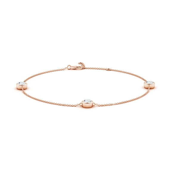 ANGARA IGI Certified Lab Grown 1.5 Ct Diamond Station Adjustable Ankle Bracelet for Women in 14K Rose Gold (Size-5.1mm| Color-F-G| Clarity-VS) | Anniversary, Jewelry Gift for Women | Diamond Bracelet