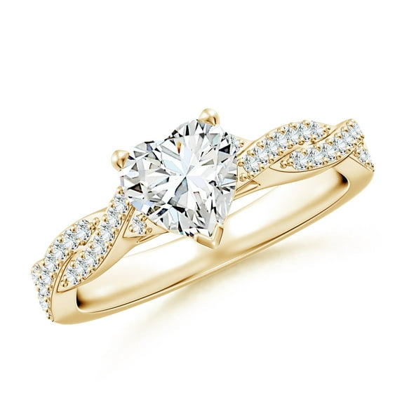 ANGARA IGI Certified Lab Grown 1 Ct Heart Diamond Engagement Ring for Women in 14K Yellow Gold (Size-6.5mm|Color-F-G|Clarity-VS) | April Birthstone, Anniversary, Jewelry Gift for Women | Diamond Ring