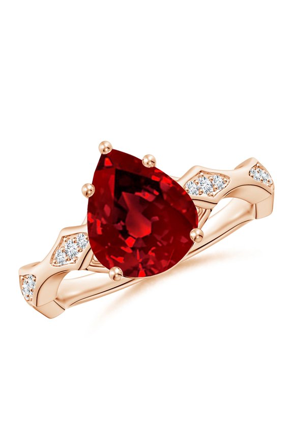 Inverted Pear Lab Grown 2.7 Ct Ruby Wavy Shank Engagement Ring in 14K Rose Gold for Women (Size-10x8mm) | July Birthstone, Anniversary, Jewelry Gift for Women | Lab Grown Ruby Ring