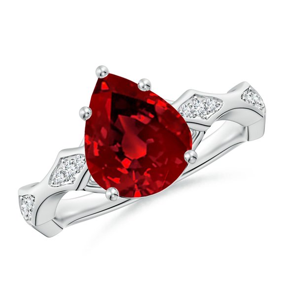 ANGARA Inverted Pear Lab Grown 2.7 Ct Ruby Wavy Shank Engagement Ring for Women in 14K White Gold (Size-10x8mm) | July Birthstone, Anniversary, Jewelry Gift for Women | Lab-Grown Ruby Ring