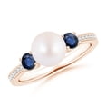 thumbnail image 1 of ANGARA Japanese Akoya Cultured Pearl & Blue Sapphire Engagement Ring in 14K Rose Gold for Women | June Birthstone, Birthday, Anniversary, Jewelry Gift for Women | Pearl Ring, 1 of 8