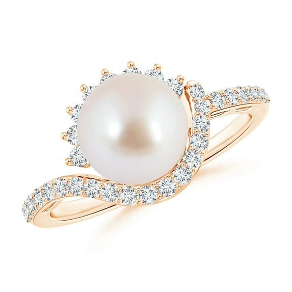ANGARA Japanese Akoya Cultured Pearl Bypass Ring with Diamonds in 14K Rose Gold for Women | June Birthstone, Birthday, Anniversary, Jewelry Gift for Women | Pearl Ring