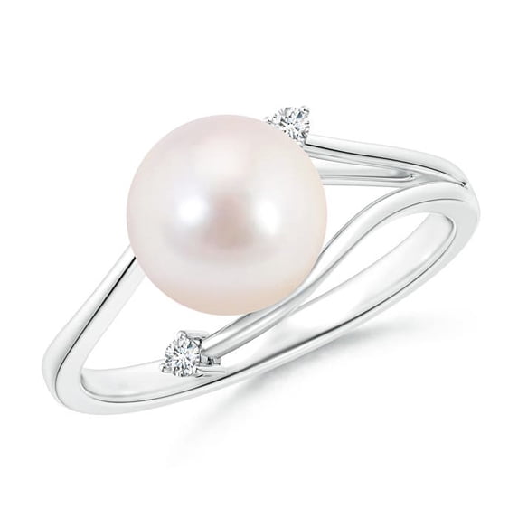 ANGARA Japanese Akoya Cultured Pearl Bypass Split Shank Ring in 925 Sterling Silver for Women | June Birthstone, Birthday, Anniversary, Jewelry Gift for Women | Pearl Ring