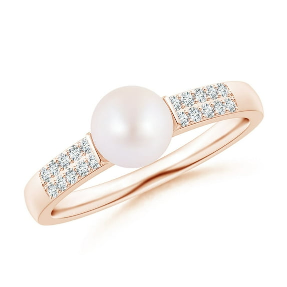 ANGARA Japanese Akoya Cultured Pearl and Diamond Accents Ring in 14K Rose Gold for Women | June Birthstone, Birthday, Anniversary, Jewelry Gift for Women | Pearl Ring