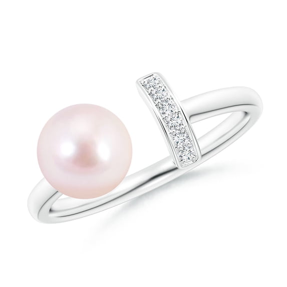 ANGARA Japanese Akoya Cultured Pearl and Diamond Bar Ring in 14K White Gold for Women | June Birthstone, Birthday, Anniversary, Jewelry Gift for Women | Pearl Ring