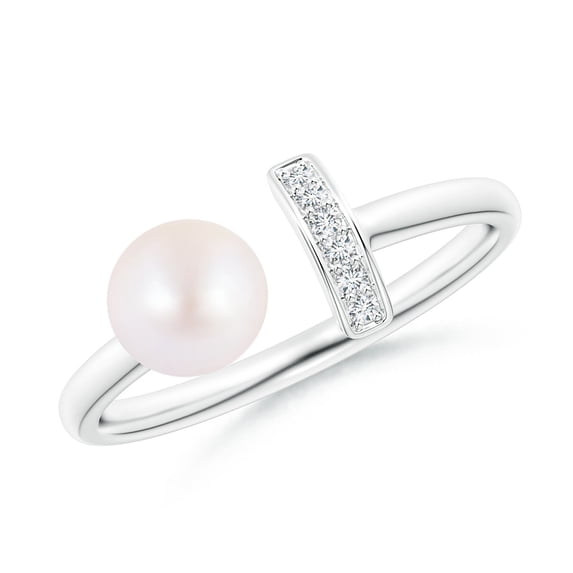 ANGARA Japanese Akoya Cultured Pearl and Diamond Bar Ring in 14K White Gold for Women | June Birthstone, Birthday, Anniversary, Jewelry Gift for Women | Pearl Ring
