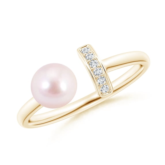 ANGARA Japanese Akoya Cultured Pearl and Diamond Bar Ring in 14K Yellow Gold for Women | June Birthstone, Birthday, Anniversary, Jewelry Gift for Women | Pearl Ring