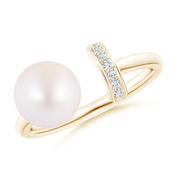 ANGARA Japanese Akoya Cultured Pearl and Diamond Bar Ring in 14K Yellow Gold for Women | June Birthstone, Birthday, Anniversary, Jewelry Gift for Women | Pearl Ring