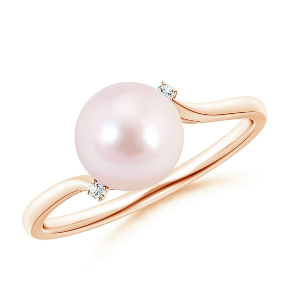 ANGARA Japanese Akoya Cultured Pearl and Diamond Bypass Ring in 14K Rose Gold for Women | June Birthstone, Birthday, Anniversary, Jewelry Gift for Women | Pearl Ring
