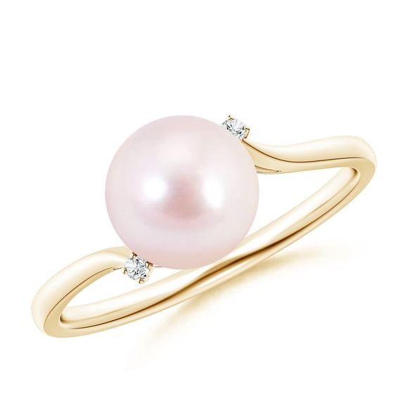 ANGARA Japanese Akoya Cultured Pearl and Diamond Bypass Ring in 14K Yellow Gold for Women | June Birthstone, Birthday, Anniversary, Jewelry Gift for Women | Pearl Ring