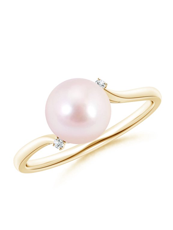 Japanese Akoya Cultured Pearl and Diamond Bypass Ring in 14K Yellow Gold for Women | June Birthstone, Birthday, Anniversary, Jewelry Gift for Women | Pearl Ring